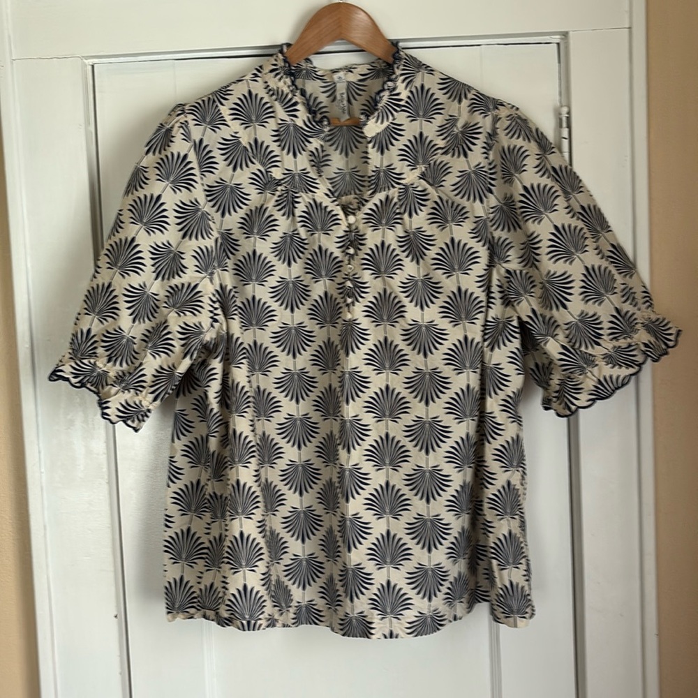 NWOT Belle Isle (TORRID).  Beautiful yolk neck top with scalloped collar/sleeves